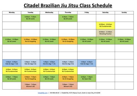 Citadel BJJ Class Schedule.